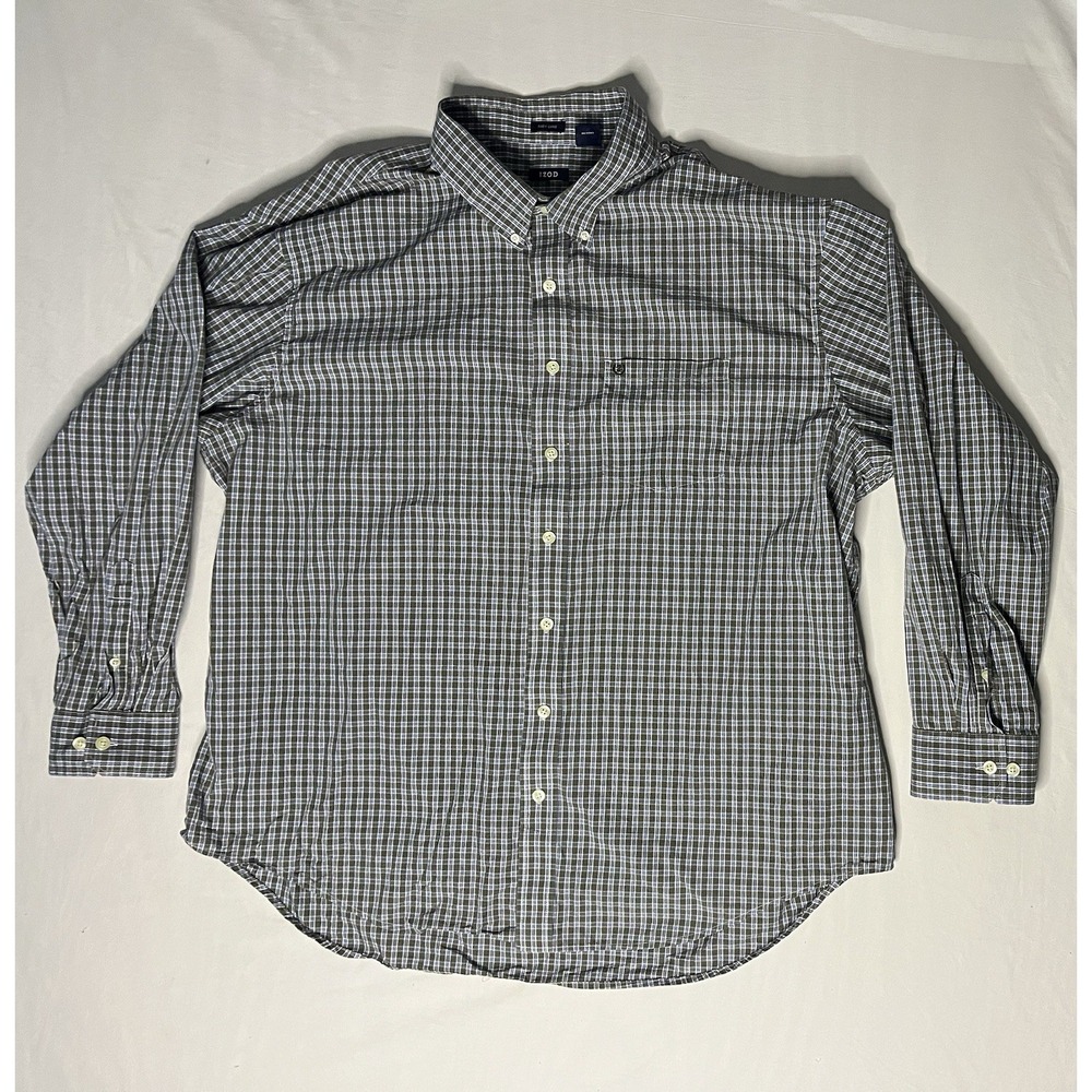 Izod Easy Care Oxford Dress Shirt Men's Size 3XL Plaid Long Sleeve Button Up